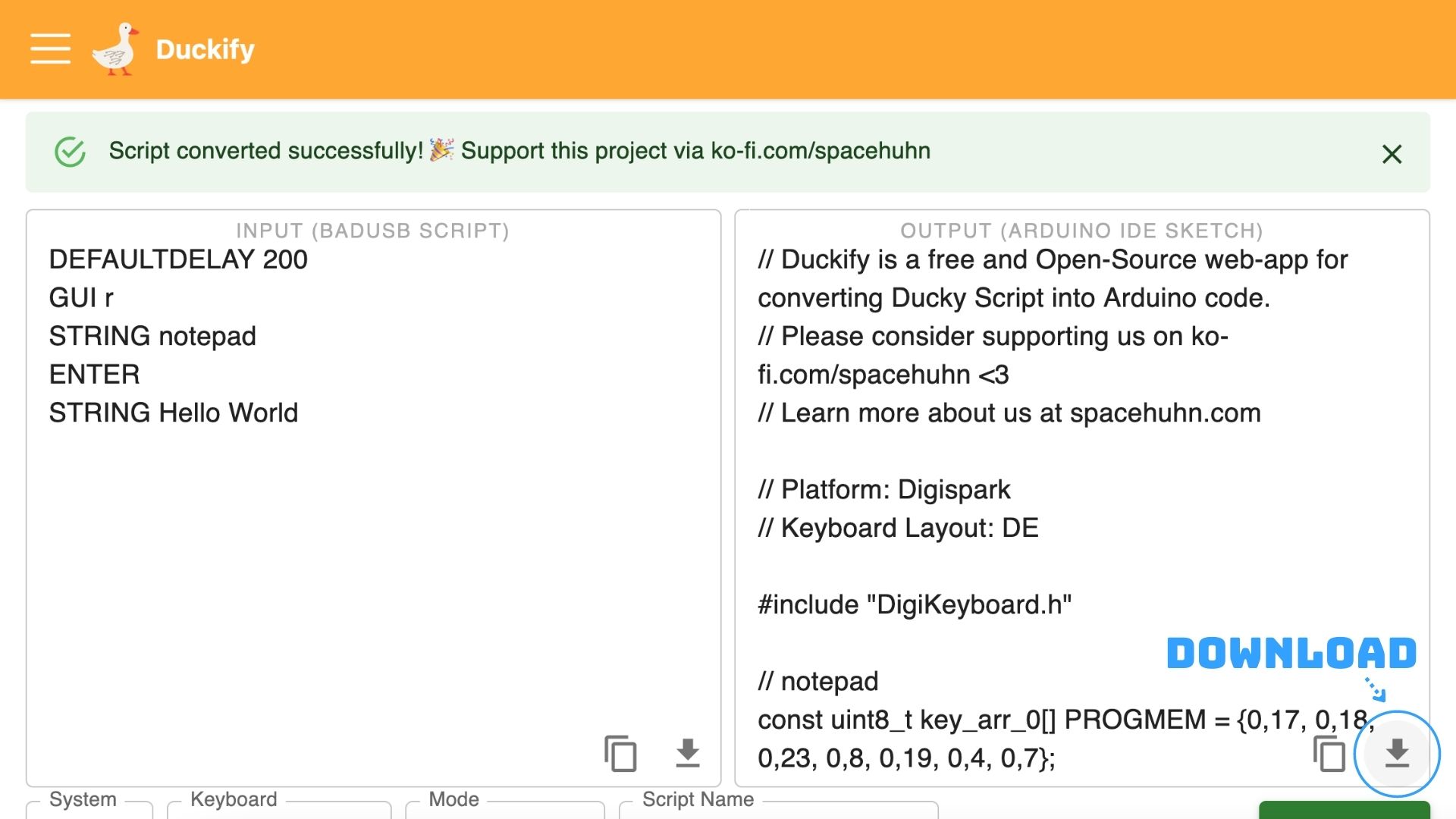 Duckify Usage Converting